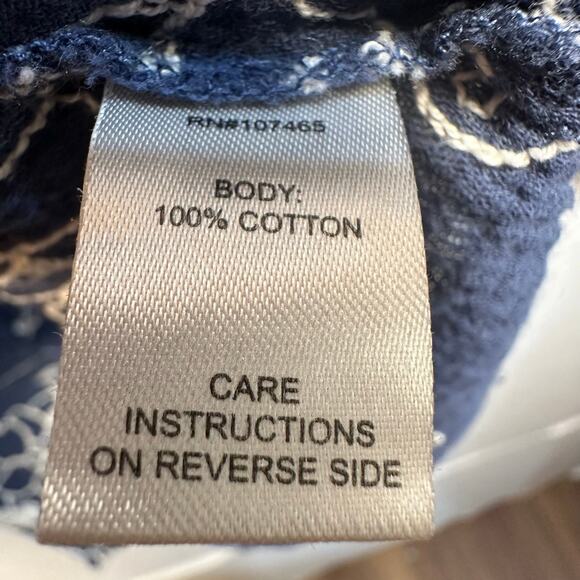 Boho Crochet Lace Peasant Top L Navy Cotton Embroidered Cottagecore Festival - Picture 6 of 7